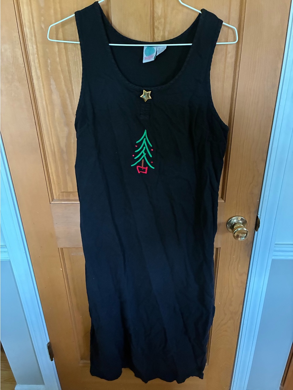 Black Sleeveless Holiday Tank Dress with Embroidered Tree by WEK